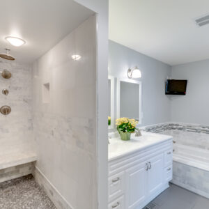 Full bathroom with large walk-in shower