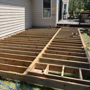 Completed framing for floating deck.