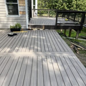 Composite decking with picture frame border.